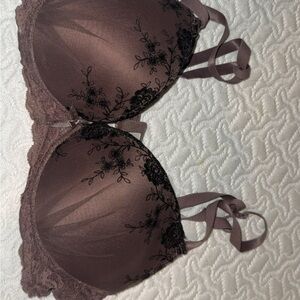 Felina Mauve Bra with Black Floral Embroidery